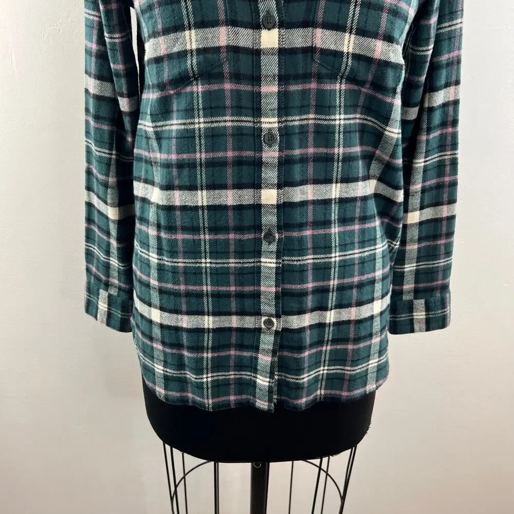 MADEWELL Green White Baywood Plaid Flannel Classic Ex-Boyfriend Shirt Size XS - Picture 3 of 10